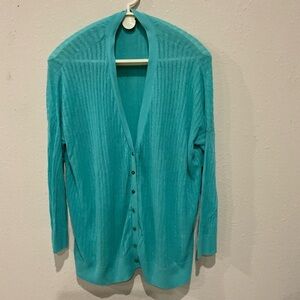 Vintage JCP Cardigan Aqua Linen Blend V-neck Long Sleeve Sweater Women’s Size 2X